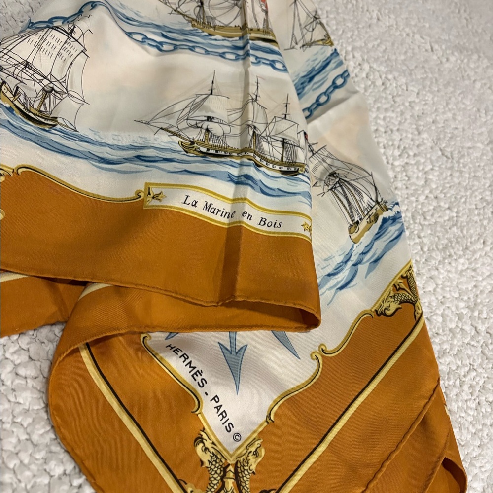 Hermes Nautical Print Scarf in Blue and Gold 🔱 - Picture 6 of 6